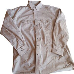 Vtg Wrangler Westrn Shirt Mens Beige Button XLT Long Sleeve 1990s Cotton